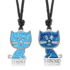 Šňůrkové náhrdelníky, modré kočičky, glazura, nápis BEST FRIEND