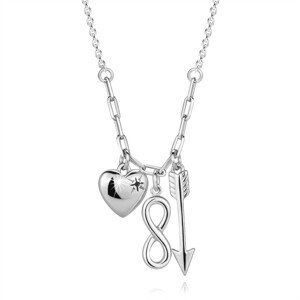 Stříbrný náhrdelník 925 - černý briliant, srdce, symbol nekonečna, šíp