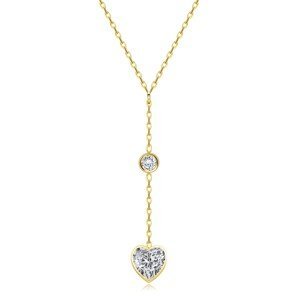 Zlatý 14K náhrdelník ze žlutého zlata - řetízek, kulaté a srdcové zirkony