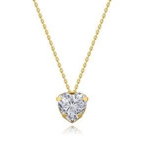 Zlatý náhrdelník 585, žluté zlato - čiré zirkonové srdce, tenký řetízek