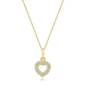 Diamantový náhrdelník ze žlutého 14karátového zlata - obrys srdce, čiré diamanty