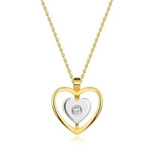 Diamantový náhrdelník ze smíšeného 14karátového zlata - srdce, kulatý briliantový brus