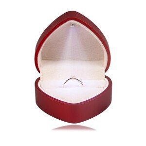 Dárková krabička LED na prstýnky - srdce, matná červená barva, béžový polštářek