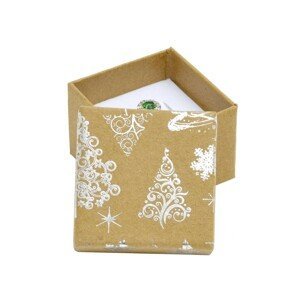 Dárková krabička na šperky - vánoční stromky a hvězdy stříbrné barvy