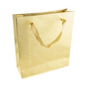Papírová dárková taška - zlatá barva, lesklý mřížkovaný povrch