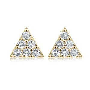 Puzetové náušnice ze žlutého zlata 585 - trojúhelník s čirými zirkony