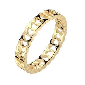 Prsten z nerezové oceli - řada výřezů srdce, zlatá barva  - Velikost: 51