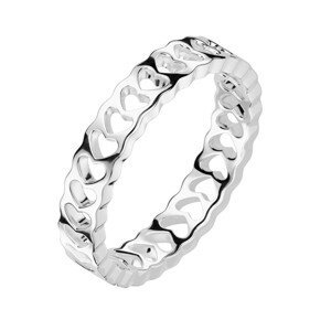 Prsten z nerezové oceli - řada výřezů srdce, stříbrná barva - Velikost: 49