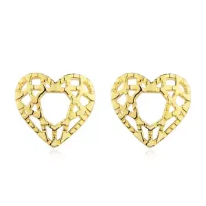 Puzetové náušnice ze žlutého 14K zlata - symetrické srdce s ornamenty
