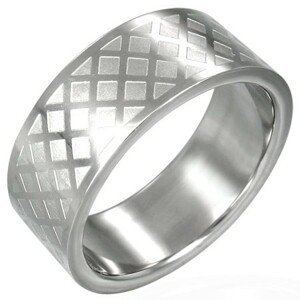 Prsten z chirurgické oceli - mřížka - Velikost: 59