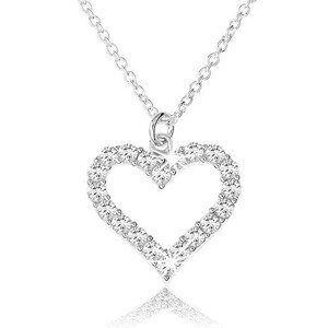 Nastavitelný náhrdelník ze stříbra 925, zirkonová kontura souměrného srdce