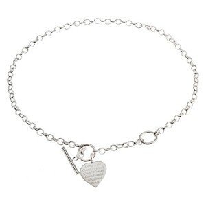 Stříbrný náhrdelník 925, ploché souměrné srdce s nápisem - přání