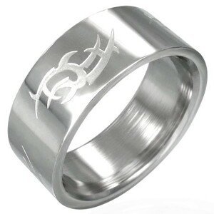 Ocelový prsten lesklý, matný Tribal symbol - Velikost: 54