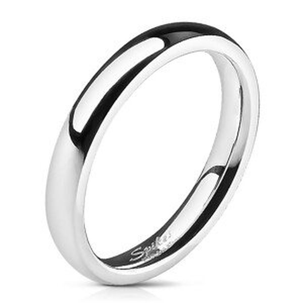 Prsten z chirurgické oceli, stříbrná barva, zrcadlový lesk, 3 mm  - Velikost: 57