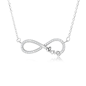 Nastavitelný náhrdelník - stříbro 925, přívěsek znak nekonečna s kamínky, nápis "Love"