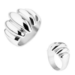 Ocelový prsten stříbrné barvy, zrcadlový lesk, vypouklé ovály - Velikost: 67