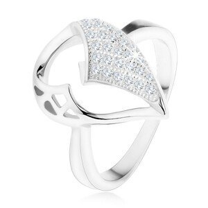 Stříbrný prsten 925, velká slza s asymetrickým výřezem, zirkonová část - Velikost: 49