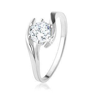 Zásnubní stříbrný prsten 925 - čirý zirkon mezi zvlněnými liniemi - Velikost: 58