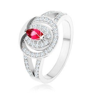 Stříbrný 925 prsten, čirá zirkonová obroučka s růžovým zirkonem - Velikost: 50