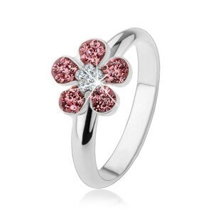 Prsten ze stříbra 925, zářivý kvítek vykládaný růžovými a čirými zirkony - Velikost: 54