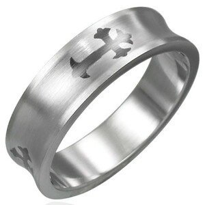 Prsten z chirurgické oceli - kříž - Velikost: 57