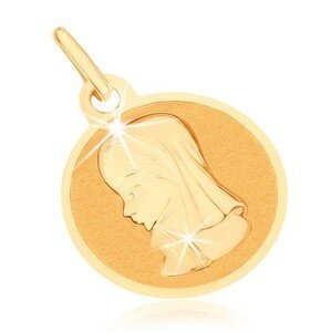 Zlatý přívěsek 375 - kruhový plochý medailon, Panna Marie