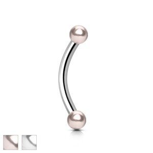 Piercing do obočí s perleťovou kuličkou - Velikost hlavičky: 3 mm, Barva zirkonu: Bílá - W