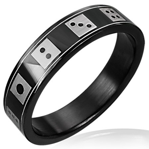 Černý ocelový prsten - hrací kostky - Velikost: 64