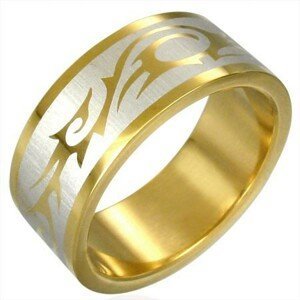Prsten zlaté barvy - TRIBAL SYMBOL - Velikost: 55