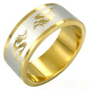 Pozlacený ocelový prsten - čínský drak - Velikost: 54