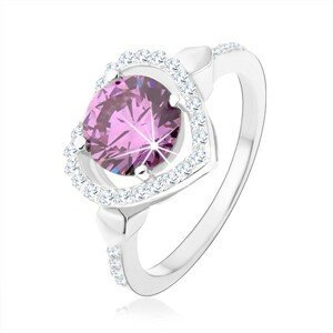 Stříbrný 925 prsten, kulatý zirkon tanzanitové barvy v kontuře srdce - Velikost: 51