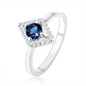 Prsten ze stříbra 925, obrys kosočtverce, modrý kulatý zirkon - Velikost: 56