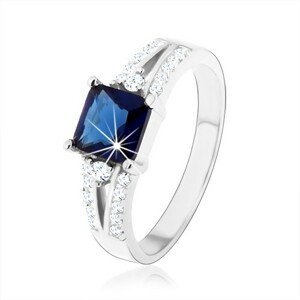 Zásnubní prsten, stříbro 925, modrý zirkonový čtverec, zdobená ramena - Velikost: 50