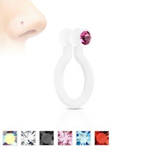 Fake piercing do nosu z Bioflexu, třpytivý zirkonek, různé barvy - Barva zirkonu: Růžová - P