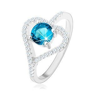 Zásnubní prsten ze stříbra 925, zirkonový obrys srdce, modrý zirkon - Velikost: 50