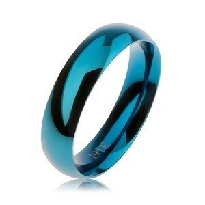 Modrý ocelový prsten, hladký zaoblený povrch, vysoký lesk, 5 mm - Velikost: 57