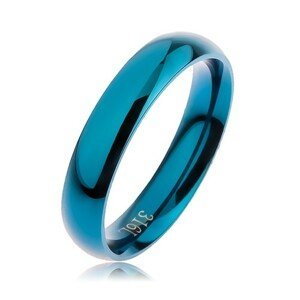 Prsten z oceli 316L modré barvy, hladký zaoblený povrch bez vzoru, 4 mm - Velikost: 52