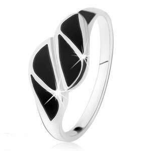 Stříbrný prsten 925, trojúhelníky z černého onyxu, vysoký lesk - Velikost: 49