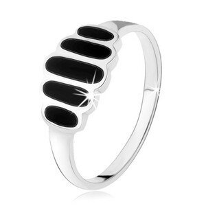 Stříbrný 925 prsten, černé onyxové ovály, hladká ramena, vysoký lesk - Velikost: 50