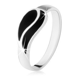 Prsten ze stříbra 925, dvě vlnky z černého onyxu, vysoký lesk - Velikost: 58