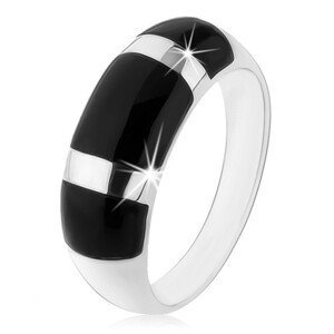 Prsten ze stříbra 925, vypouklý zaoblený povrch, černé onyxové obdélníky - Velikost: 53