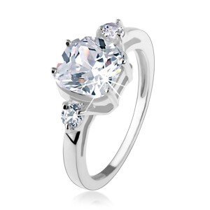Zásnubní prsten, stříbro 925, velký čtvercový zirkon, kulaté zirkonky po stranách - Velikost: 59