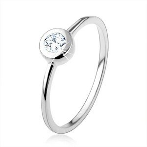 Stříbrný 925 prsten, tenká lesklá ramena, čirý zirkon v oblé objímce - Velikost: 50
