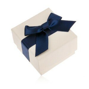 Krémová dárková krabička na prsten, přívěsek nebo náušnice, modrá mašle