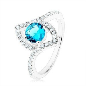 Prsten, stříbro 925, jasně modrý zirkon - kruh, špičaté zrnko - kontura - Velikost: 57
