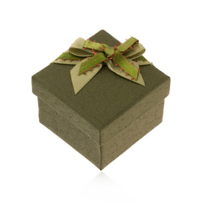 Tmavě zelená krabička na prsten nebo náušnice, zelená mašlička