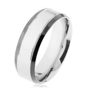 Ocelový prsten, stříbrná barva, lesklý lem černé barvy - Velikost: 59