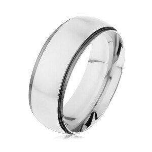 Prsten z oceli 316L, pás stříbrné barvy, tmavě šedý lesklý okraj - Velikost: 67