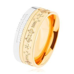Dvoubarevný ocelový prsten - zlatý a stříbrný odstín, vzor - keltské kříže - Velikost: 67