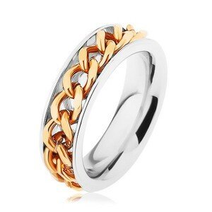 Ocelový prsten, řetízek zlaté barvy, zrcadlový lesk - Velikost: 56